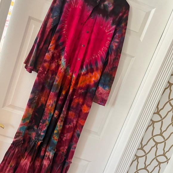 EPIC BOHO ANGEL SLEEVE COTTON JERSEY MODERN TIEDYE DRESS/kimono HOOD!!! - Picture 8 of 11
